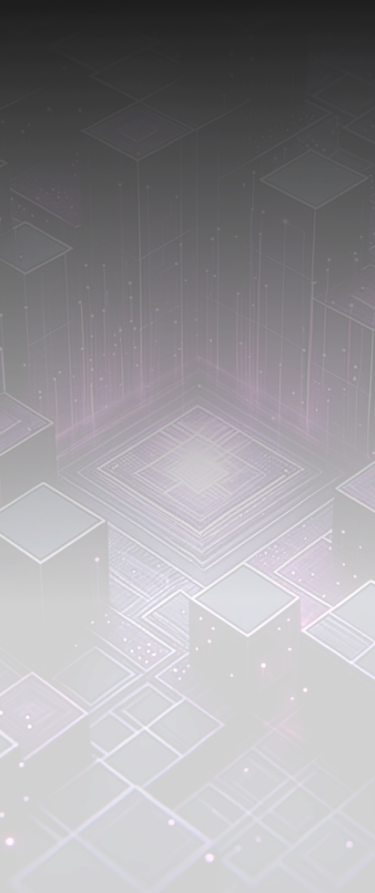 Plano de fundo escuro com quadrados roxos.